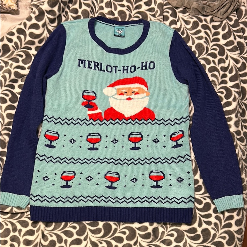 Merlot-Ho-Ho Blue and Red Sweater